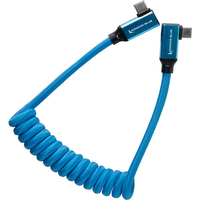 Kondor Blue Coiled USB C Right Angle Braided Cable - 30-60cm - Blue
