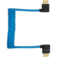 Kondor Blue Right Angle Full HDMI Cable For On-Camera Monitors Braided Coiled - 30-60cm - Blue
