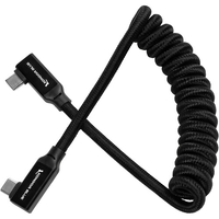 Kondor Blue Coiled USB C Right Angle Braided Cable - 30-60cm - Black