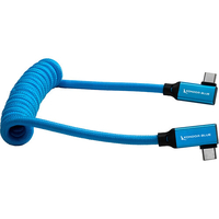 Kondor Blue Coiled USB C Right Angle Braided Cable - 30-60cm - Blue
