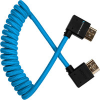 Kondor Blue Right Angle Full HDMI Cable For On-Camera Monitors Braided Coiled - 30-60cm - Blue