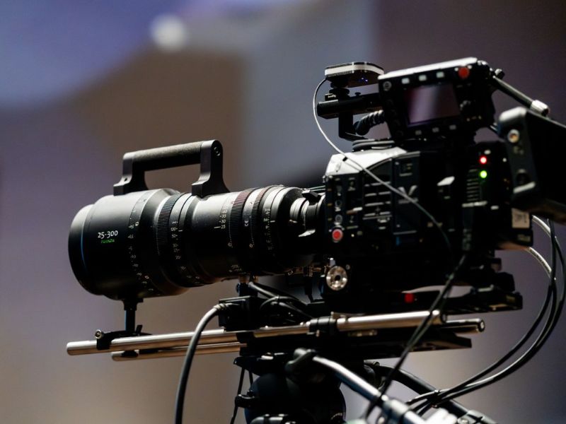Camera rig with gimbal and monitor on a film shoot