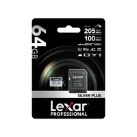 Lexar 64GB Micro SD SILVER PLUS Card 205MBS V30