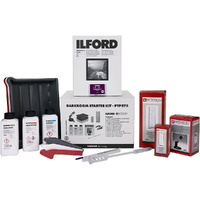 Ilford/Paterson Darkroom Starter Kit with 3 Trays, Tongs, Thermometer, Micro Finder, Chemicals and Paper