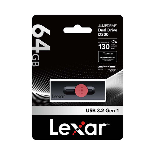 Lexar 64GB JumpDrive Dual Drive D300 USB 3.2 Gen 1 USB-C/USB-A Flash Drive