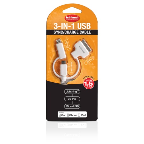 Hahnel 3-in-1 Phone Cable - Lightning/30PIN/USB