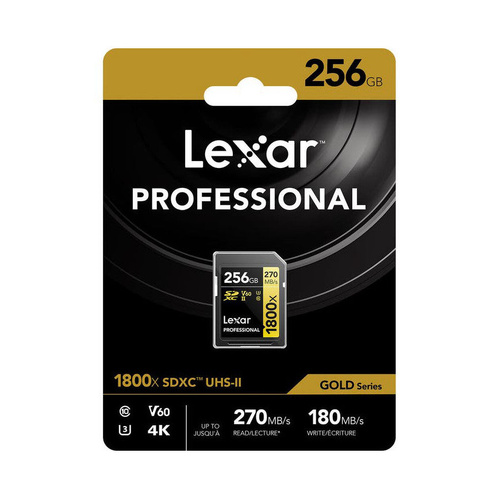 Lexar Professional 1800x 256GB SDXC UHS-II V60 GOLD Series Memory Card