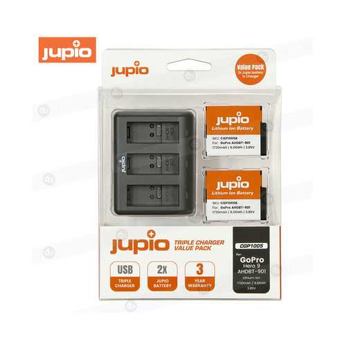 JUPIO USB GoPro Triple Charger with 2x Batteries for Hero 9/10/11/12