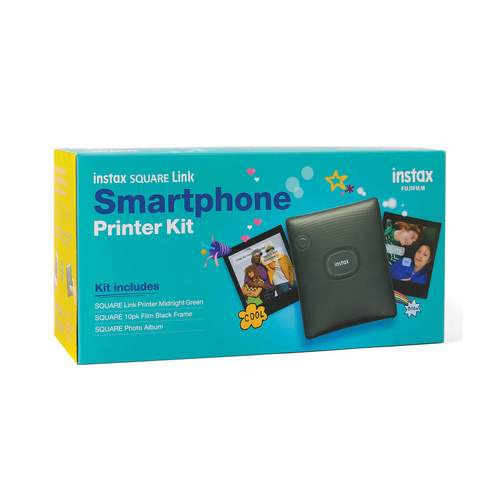 Fujifilm Instax SQ Link Printer, Film and Photo Album Kit - Midnight Green