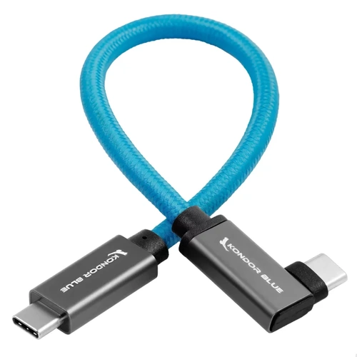 Kondor Blue Straight USB C Right Angle Braided Cable for High Speed Data and Power 18"
