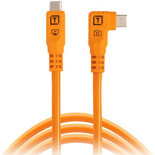 Tether Tools TetherPro Optima 10G USB-C to USB-C Straight to Right Angle 3m - ORANGE