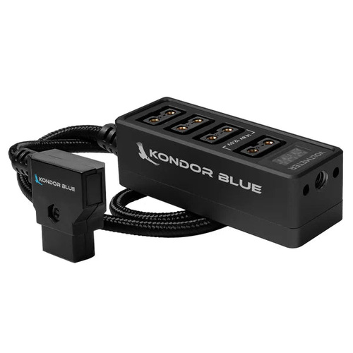 Kondor Blue 12V Metal D-TAP Hub Voltimeter 4 Way Port Powe Tap Splitter 1/4-20" BLACK