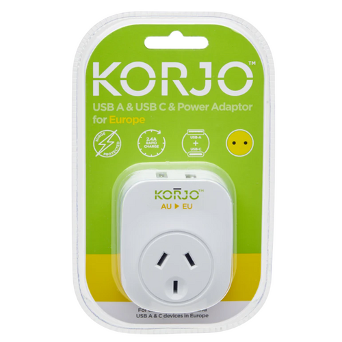 Korjo Plug Adaptor with USB A+C for Europe