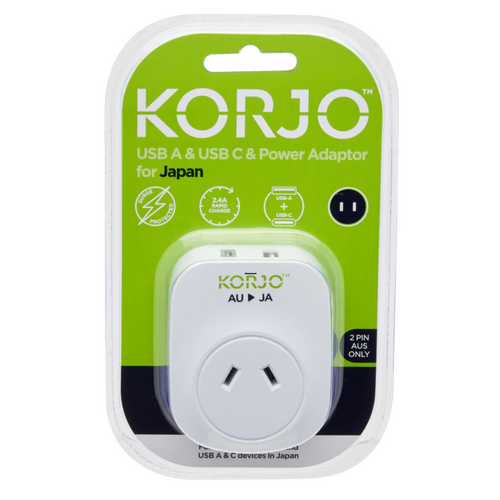 Korjo Plug Adaptor with USB A+C for Japan