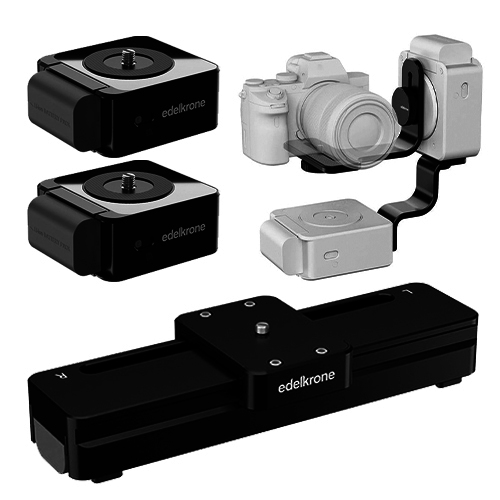 The Edelkrone Pan, Tilt and Slide Bundle includes HeadONE, Tilt Kit for HeadONE and SliderOne v2