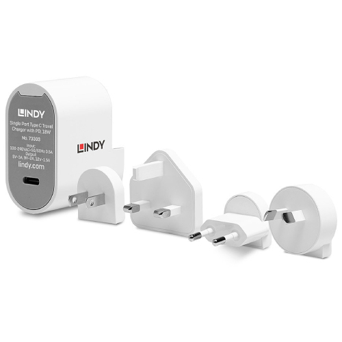 Lindy 18W USB Type C PD Charger with Multi-Country Plugs