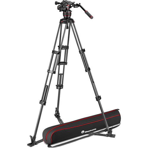 Manfrotto MVK608TWINGC 608 Nitrotech Fluid Video Head and Carbon Fiber Twin Leg Tripod with Ground Spreader