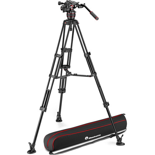 Manfrotto MVK608TWINMA 608 Nitrotech Fluid Video Head and Aluminium Twin Leg Tripod with Middle Spreader